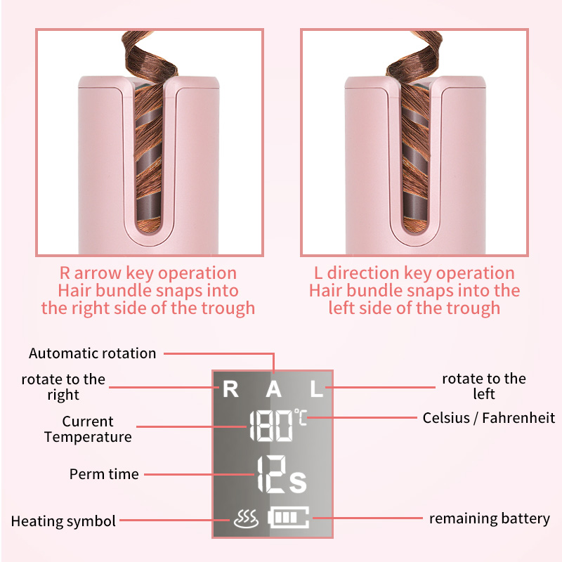 Wireless Automatic Curler USB LCD Screen Ceramic Heating Anti-perm Curler